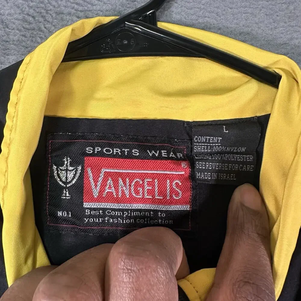 Vangelis Jacket Black White Men Large Vintage 90s Windbreaker Nylon Full Zip